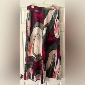 New Womens ZARA Printed Wide-leg Lyocell Blend Abstract Multicolored Pants XL.